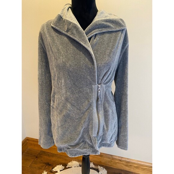 Eddie Bauer Jacket Women’s Velour Zipper Grey  Plus Size XL Unique Side Zipper - Picture 2 of 10
